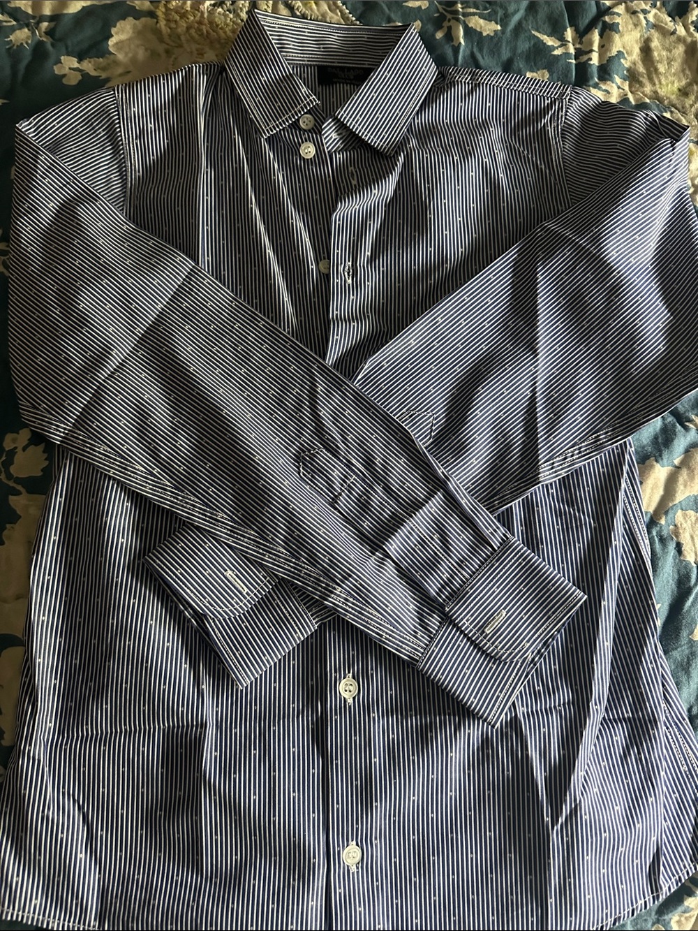 Boys Navy and White Stripe Button-Down Shirt